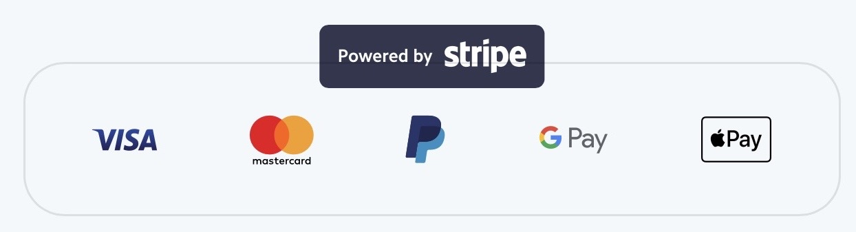 Payment methods: Visa, Mastercard, PayPal, Google Pay, Apple Pay ā Powered by Stripe